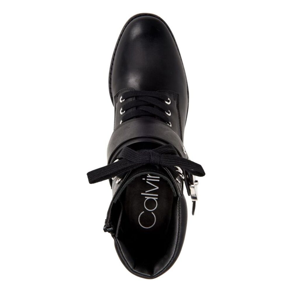 CALVIN KLEIN Womens Black Up Snap Pahi Toe Block Heel Leather Booties 9.5 M - Picture 3 of 4